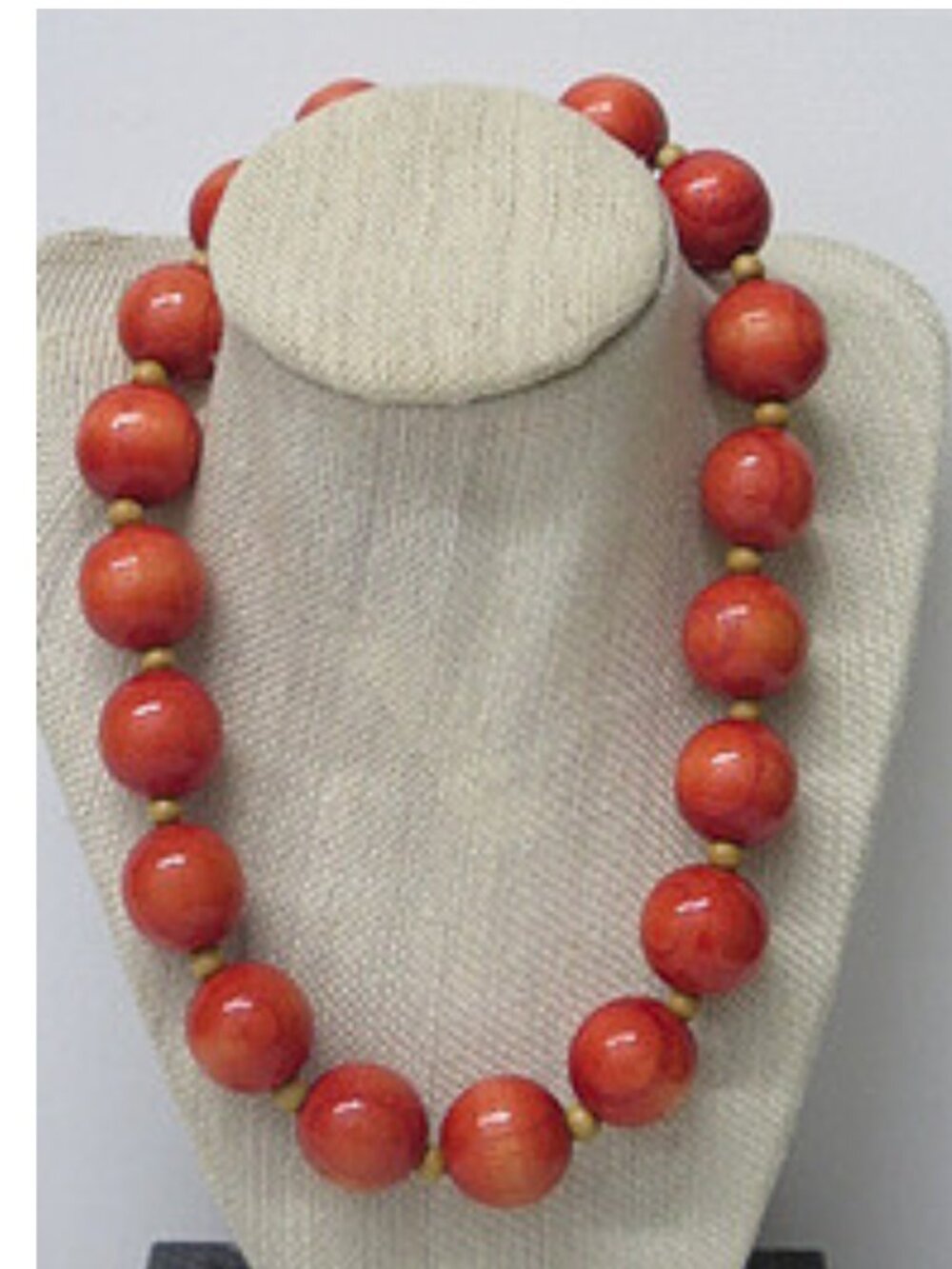 Vintage Large Orange Wooden Bead Statement Necklace Chunky Boho Retro